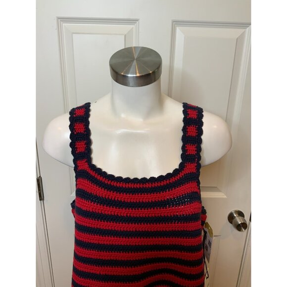 Re/Done Red & Navy Blue Striped 70s Crochet Tank Dress, Size L, NWT! $395 - Picture 3 of 8